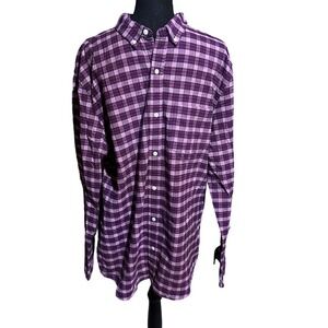 Hawker Rye Slim Fit Stretch Oxford Purple Plaid Flannel Shirt Men's XL